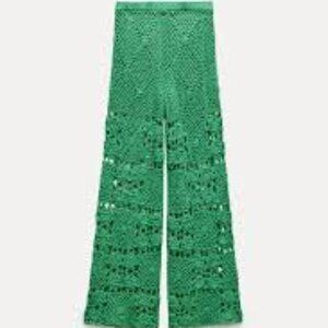 Zara CROCHET KNIT PANTS  Green XS - S